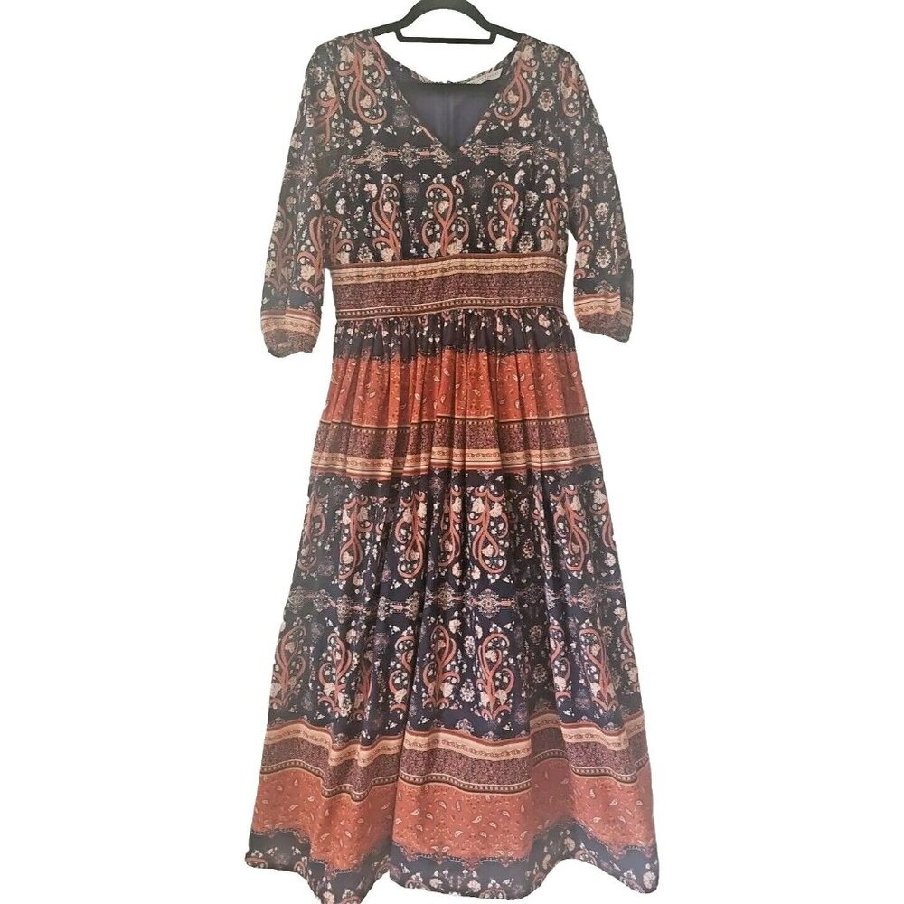 Wayward Fancies eShakti Dress 12 Floral Lined Maxi Boho 3/4 Sleeve Pockets Large